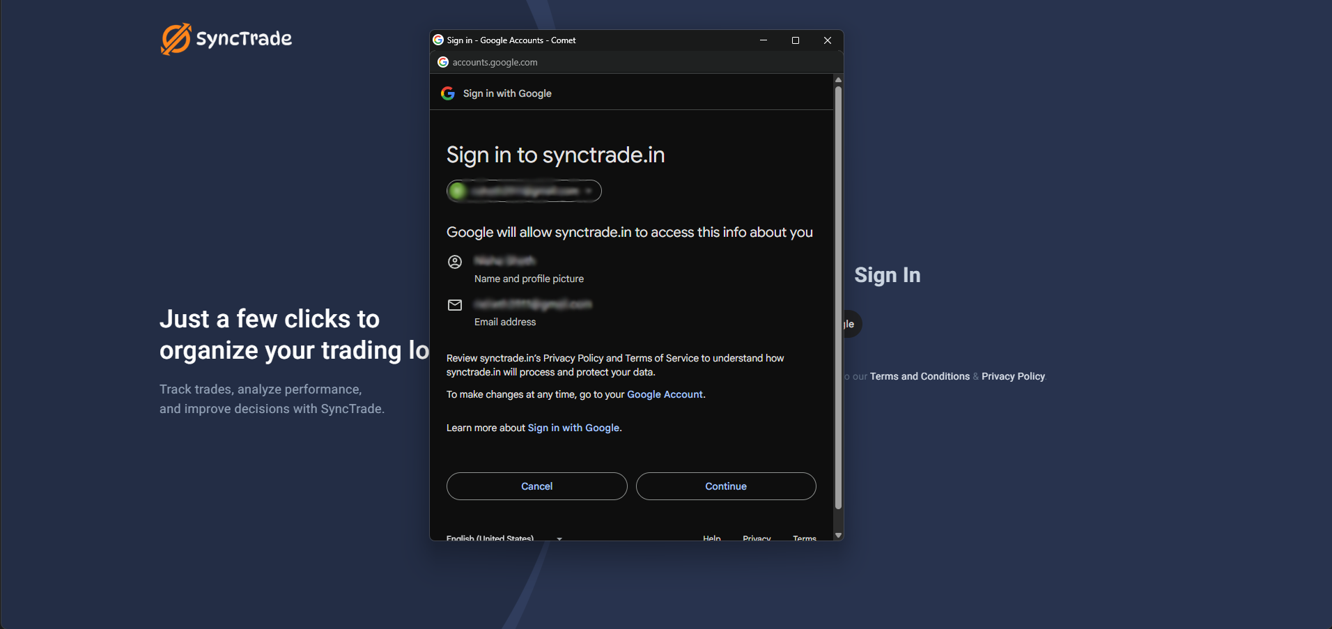 Google OAuth consent screen requesting basic profile